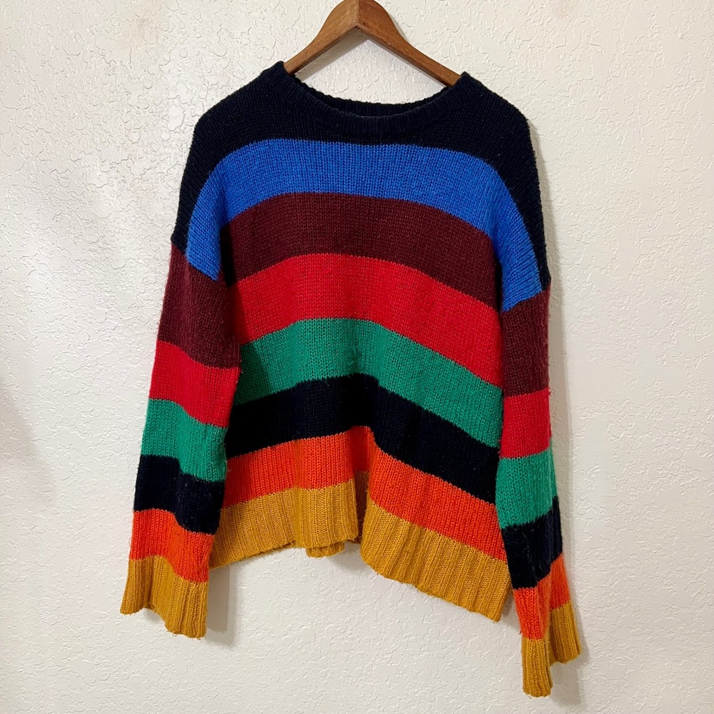 Urban Outfitters Bobby Boyfriend Rainbow Striped Chunky Knit Sweater L Retro
